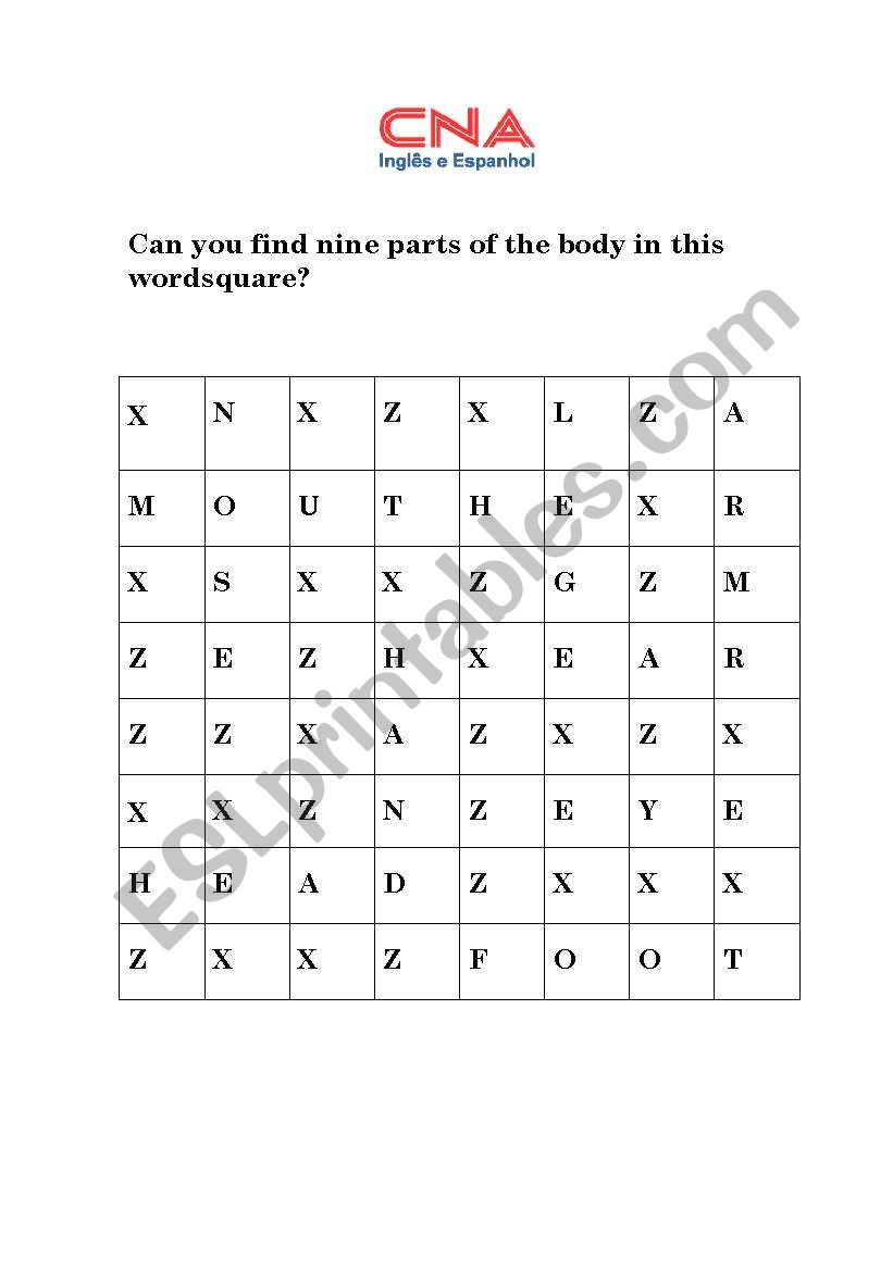 parts of the body worksheet