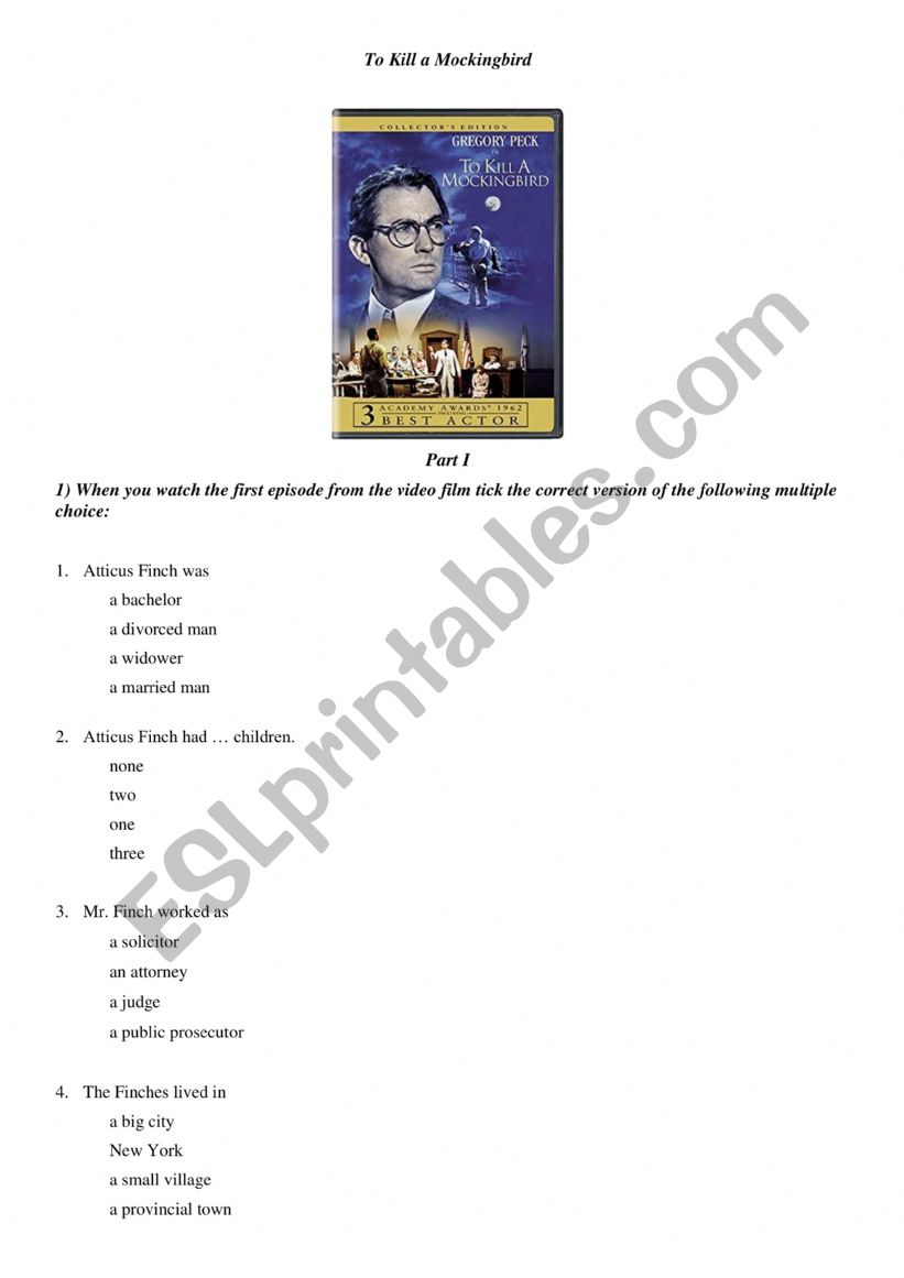 To kill a Mockingbird worksheet
