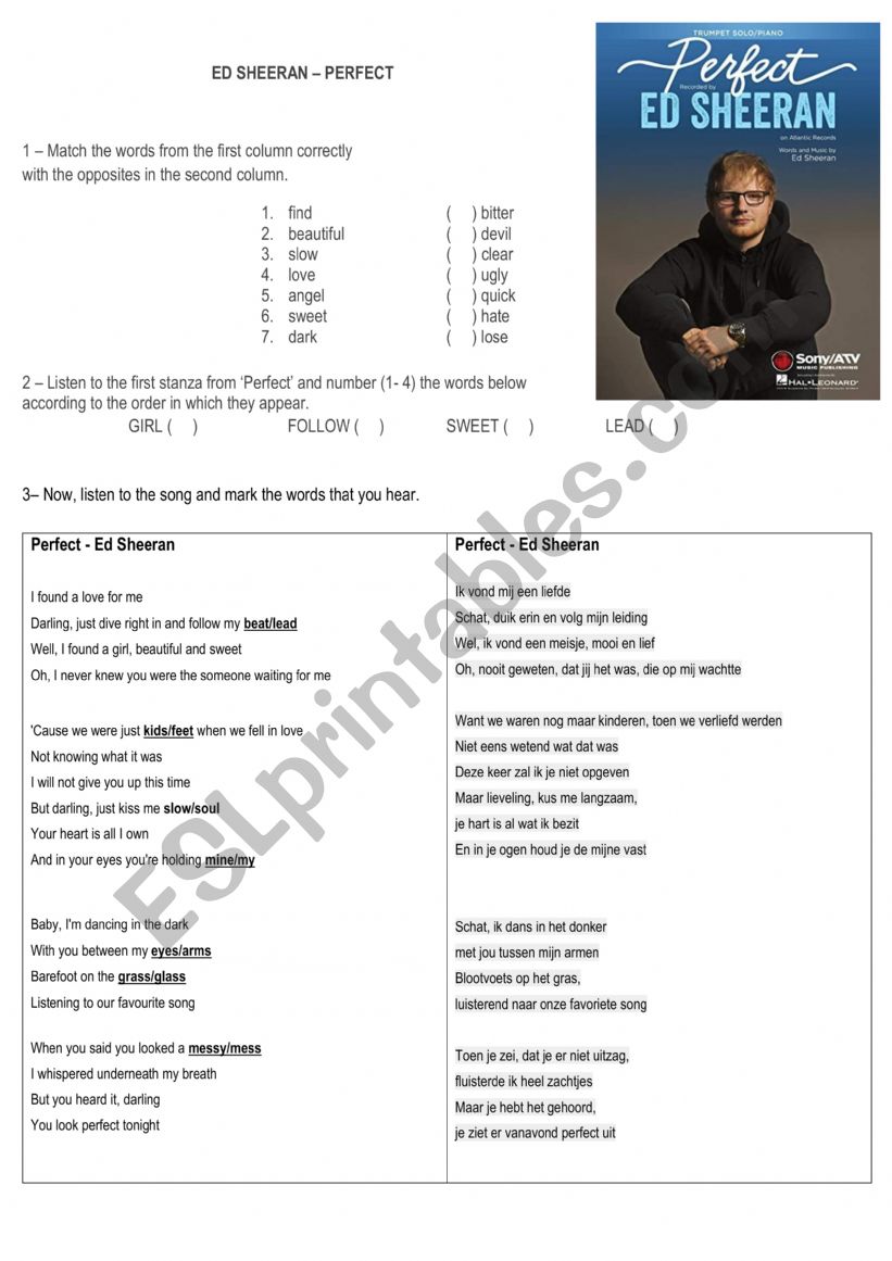 Ed Sheeran - Perfect worksheet