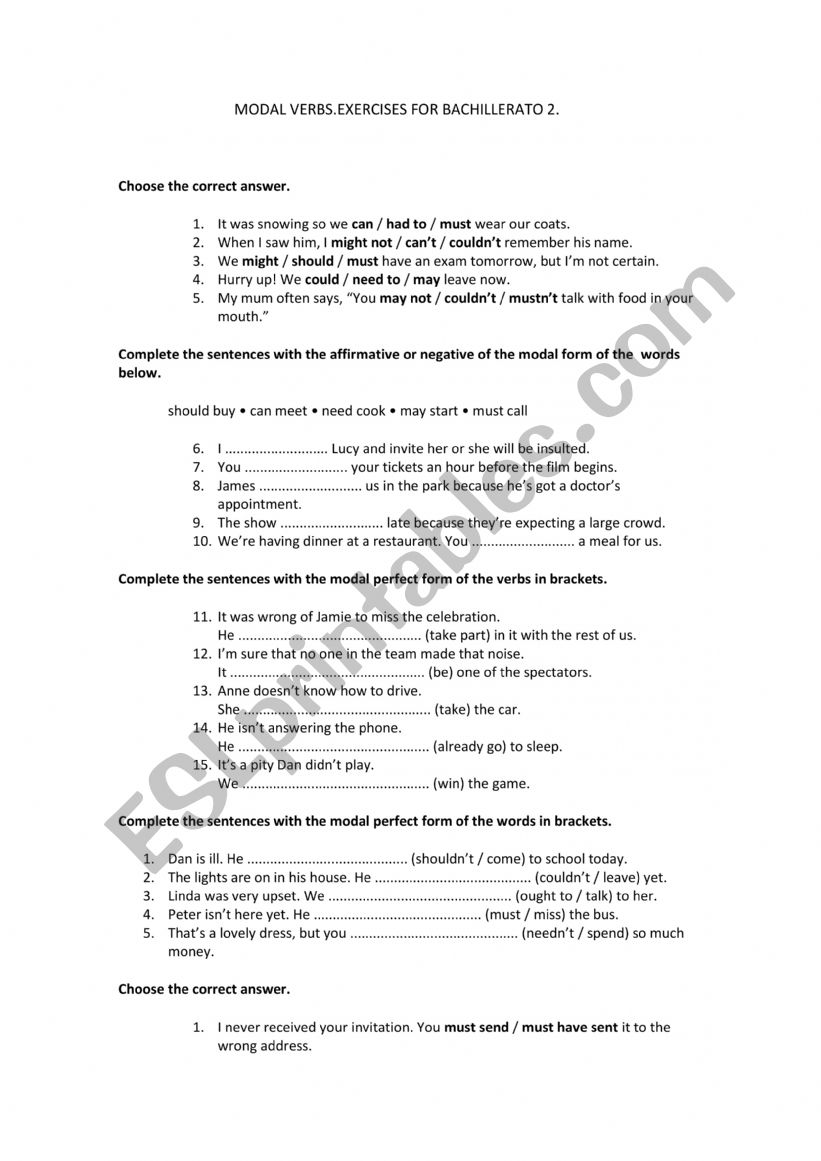 MODAL VERBS BACHILLERATO worksheet