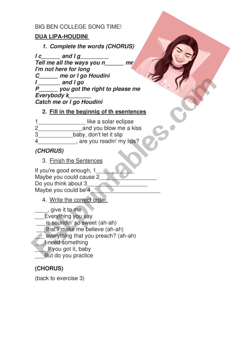 DUA LIPA SONG worksheet