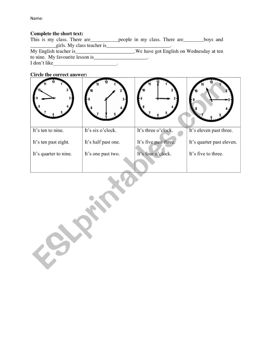 Time worksheet - test  worksheet