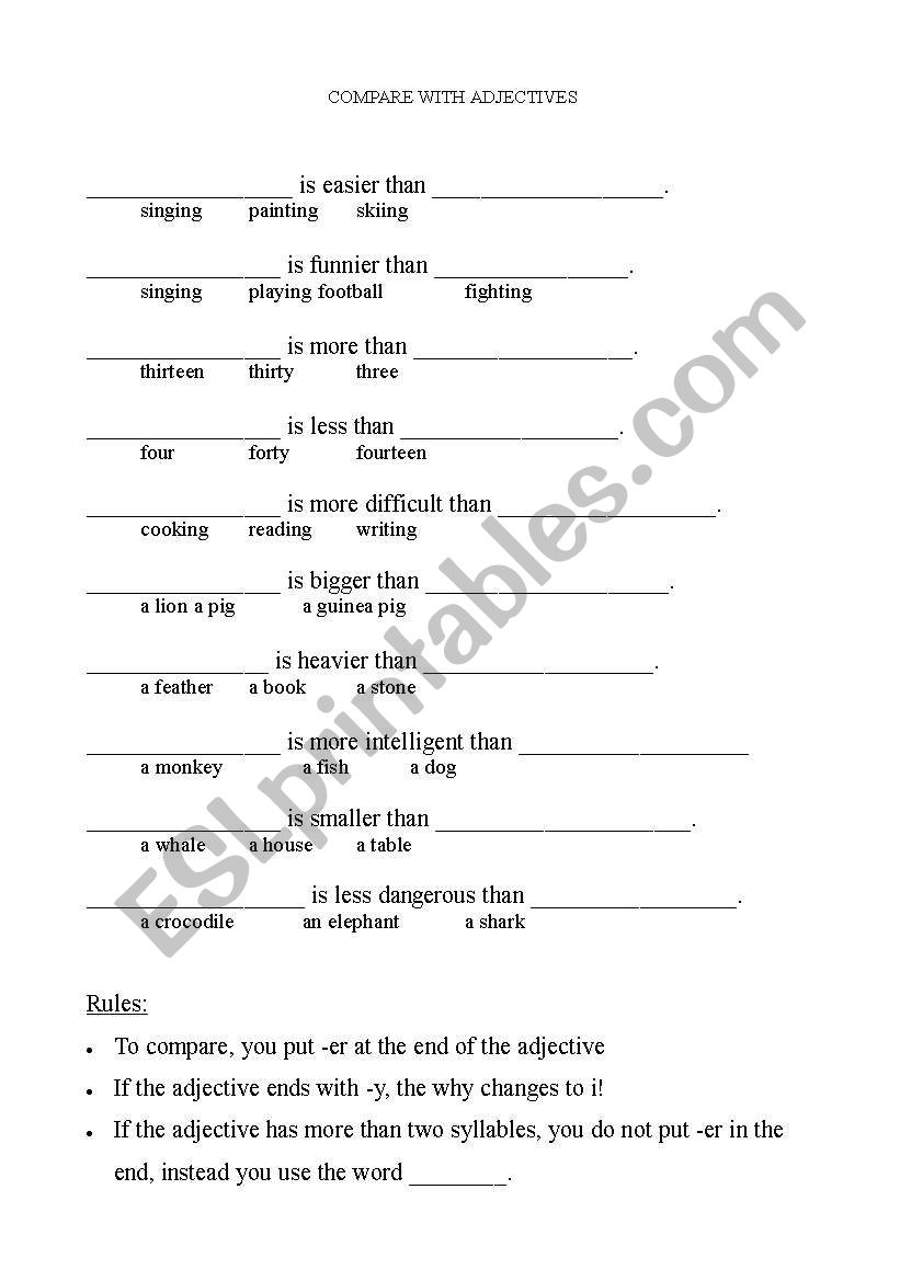 adjective comparations worksheet