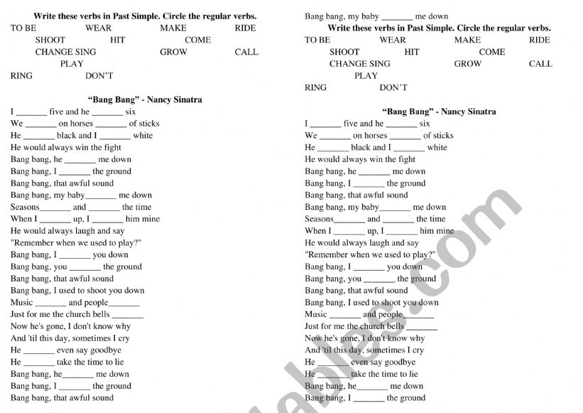Bang Bang - Nancy Sinatra, past simple 