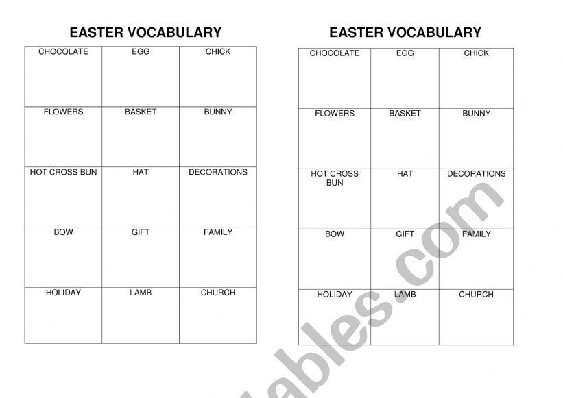 Easter Vocabulary - guessing game