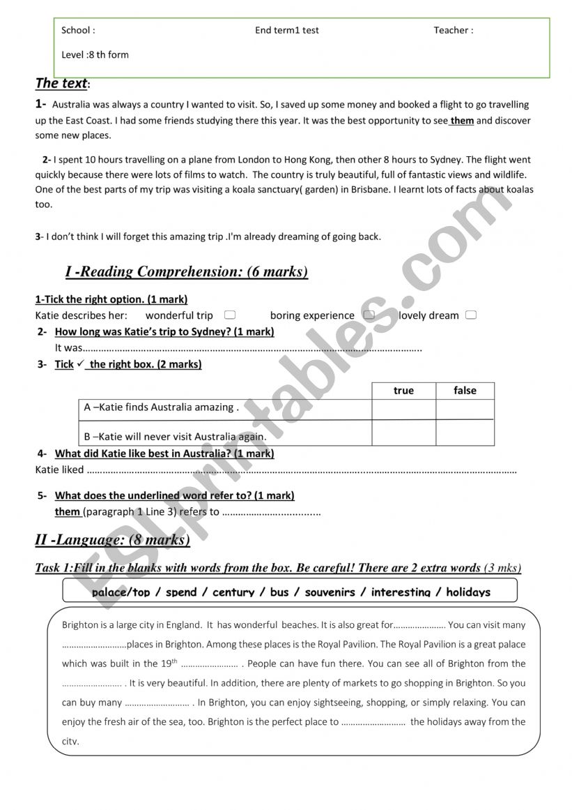 end etrm 1 test  worksheet