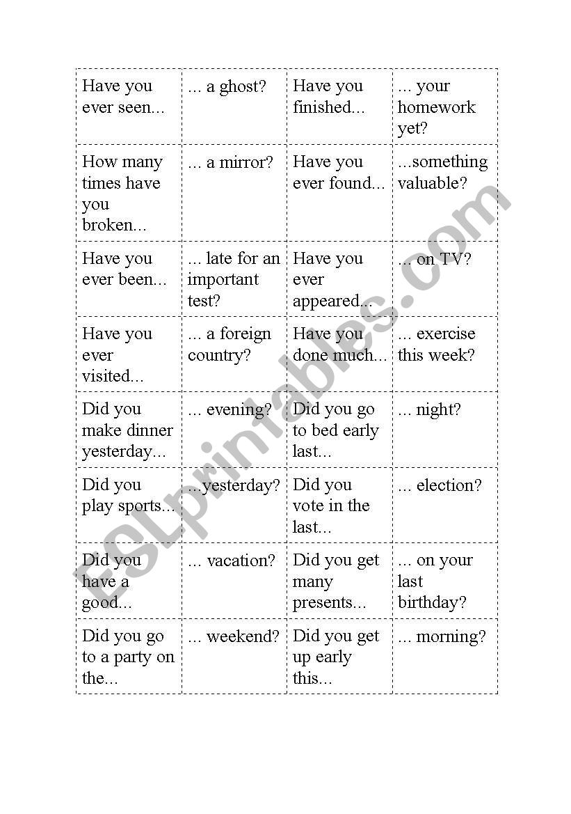 present perfect matching worksheet