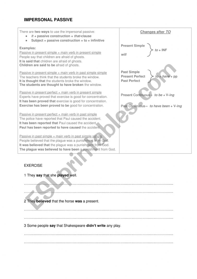 Impersonal Passive worksheet