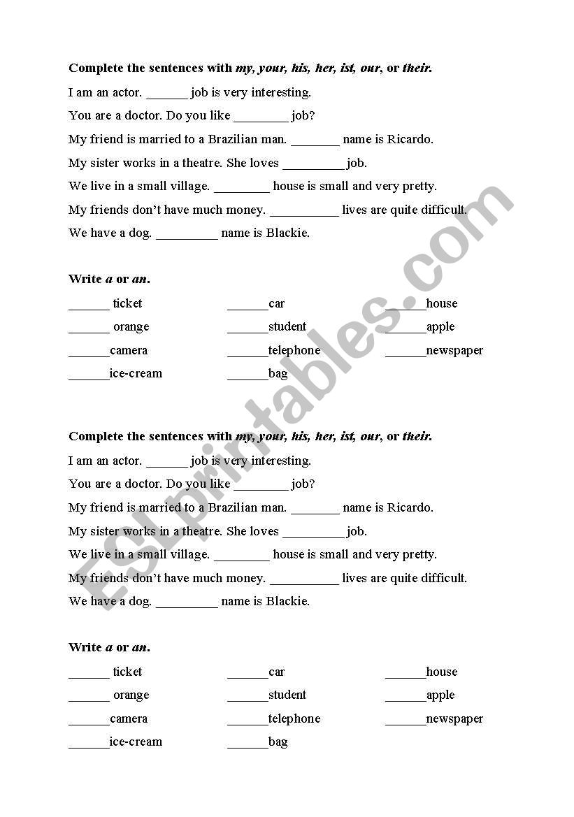 Possessive pronouns worksheet