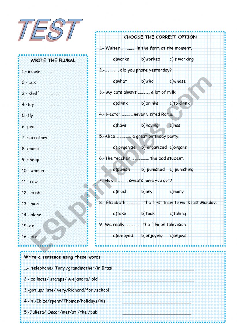 TEST worksheet