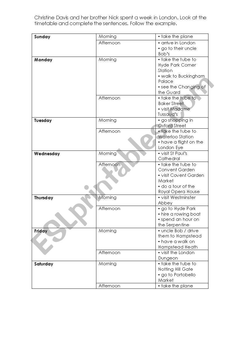 A week in London worksheet