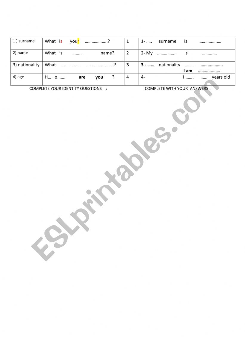 short test identity questions and answers