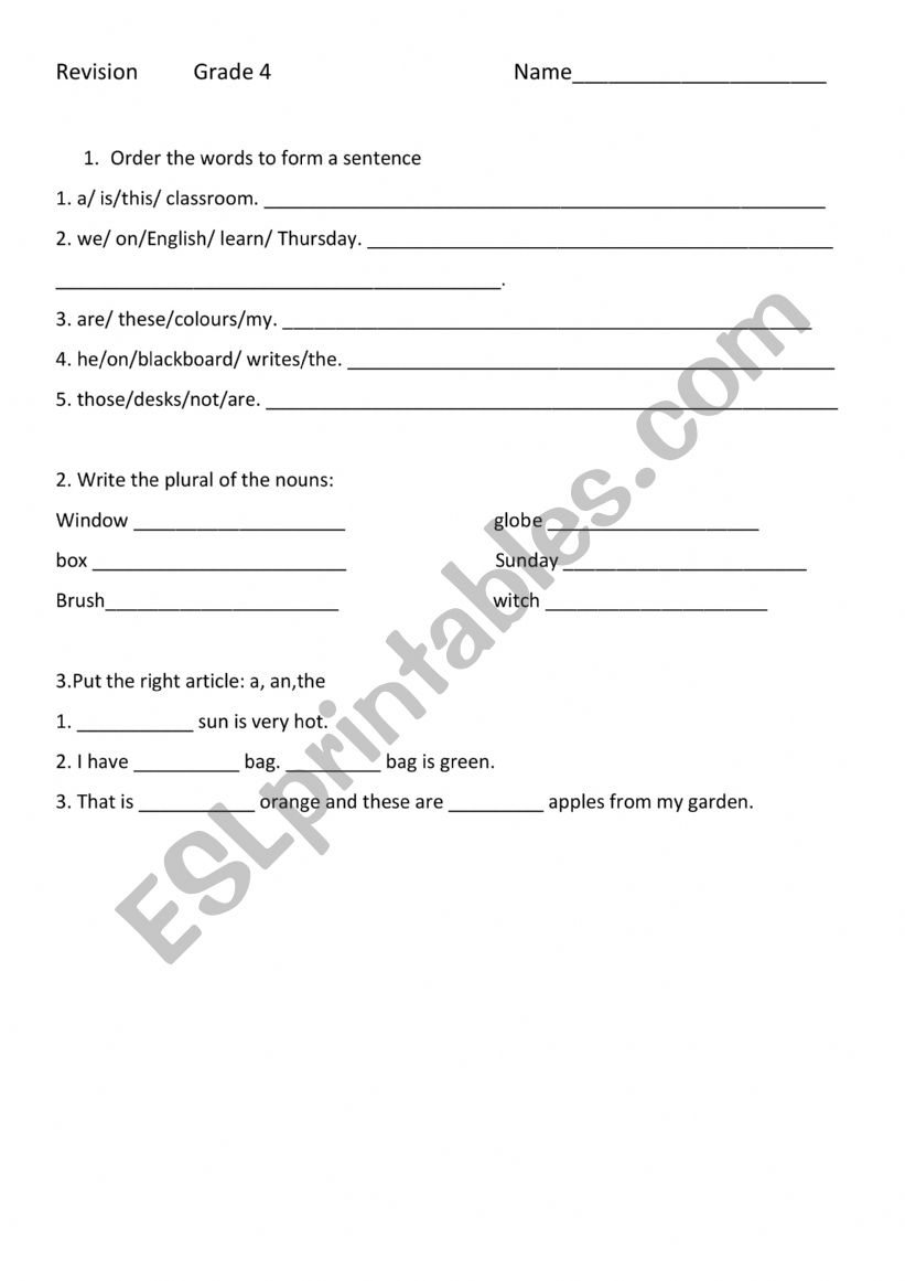 revision articles,demonstrative pronouns,regular plural 