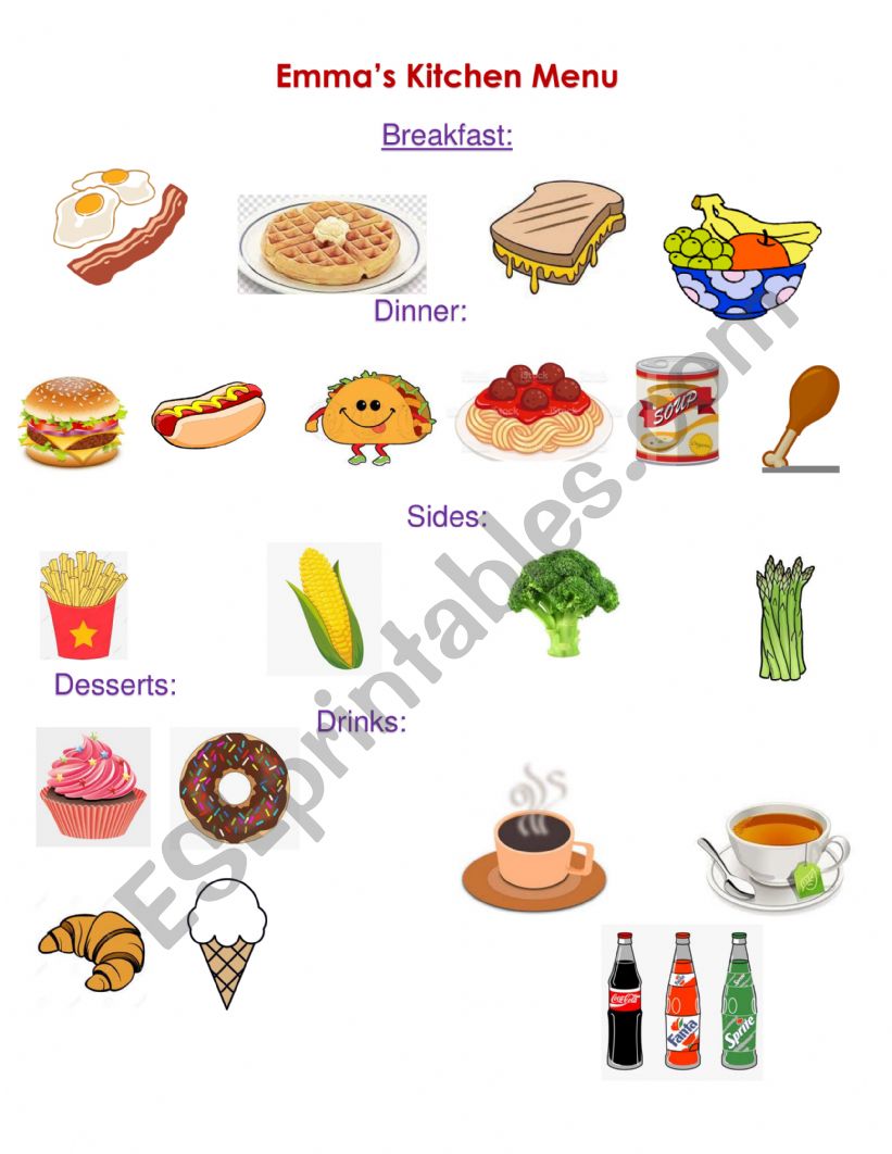 kitchen worksheet