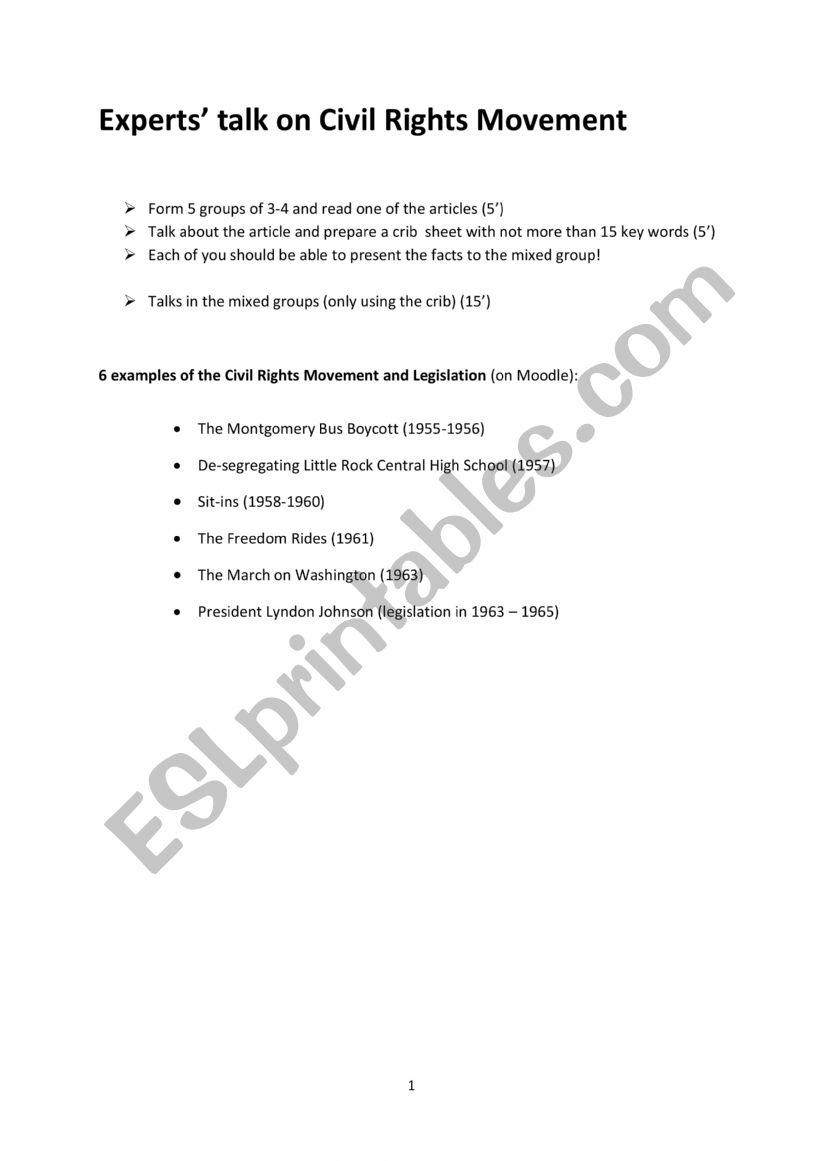 Civil rights Movement worksheet