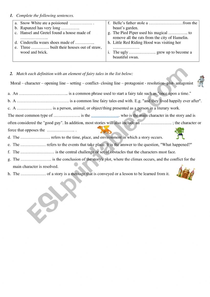 Introduction to fairy tales worksheet