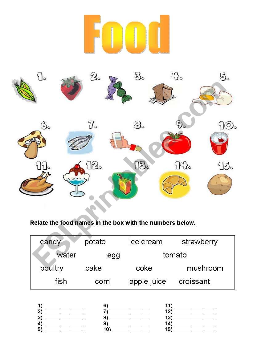 food and drinks worksheet