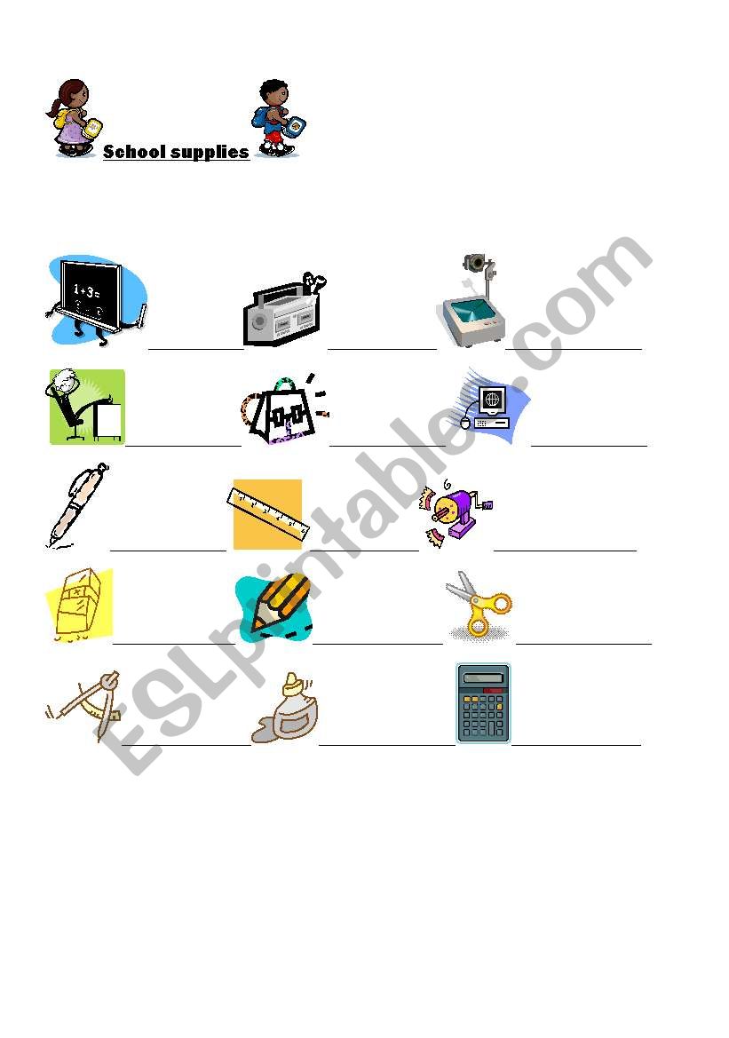 school supplies worksheet