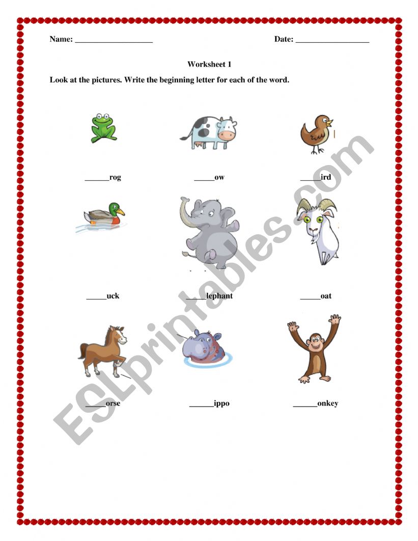 Begining Letter worksheet