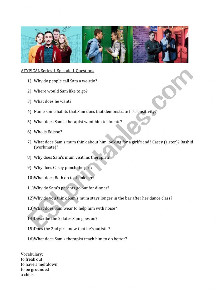 Atypical S1 E1 worksheet
