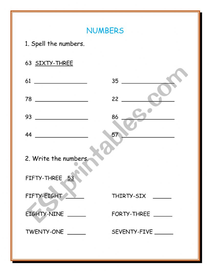 Number 0-100 worksheet