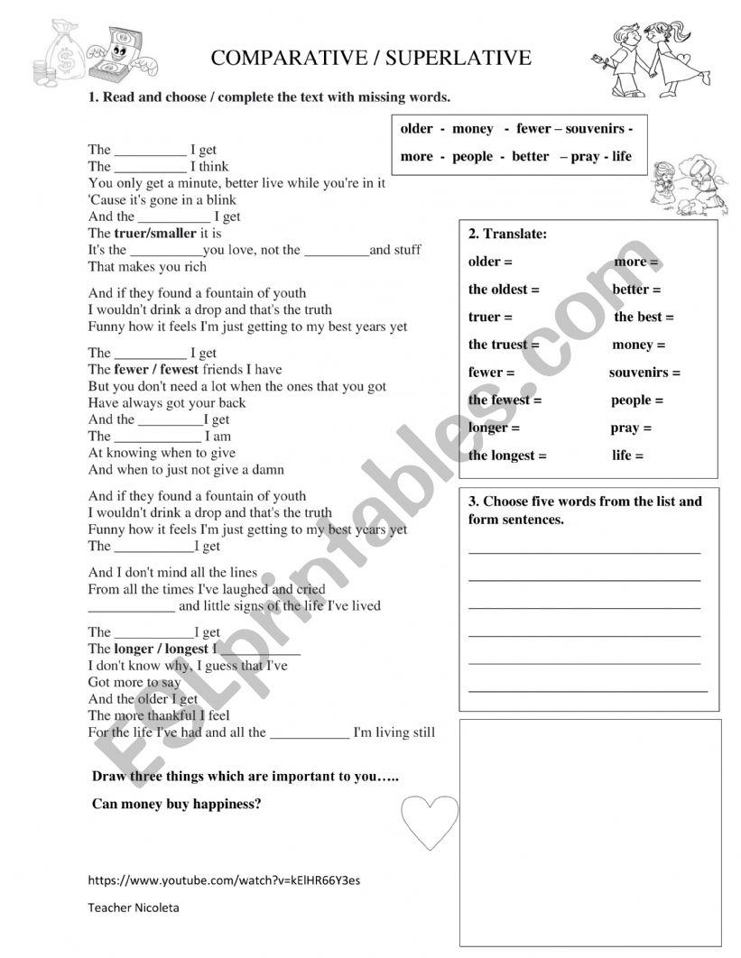 The older I get song worksheet
