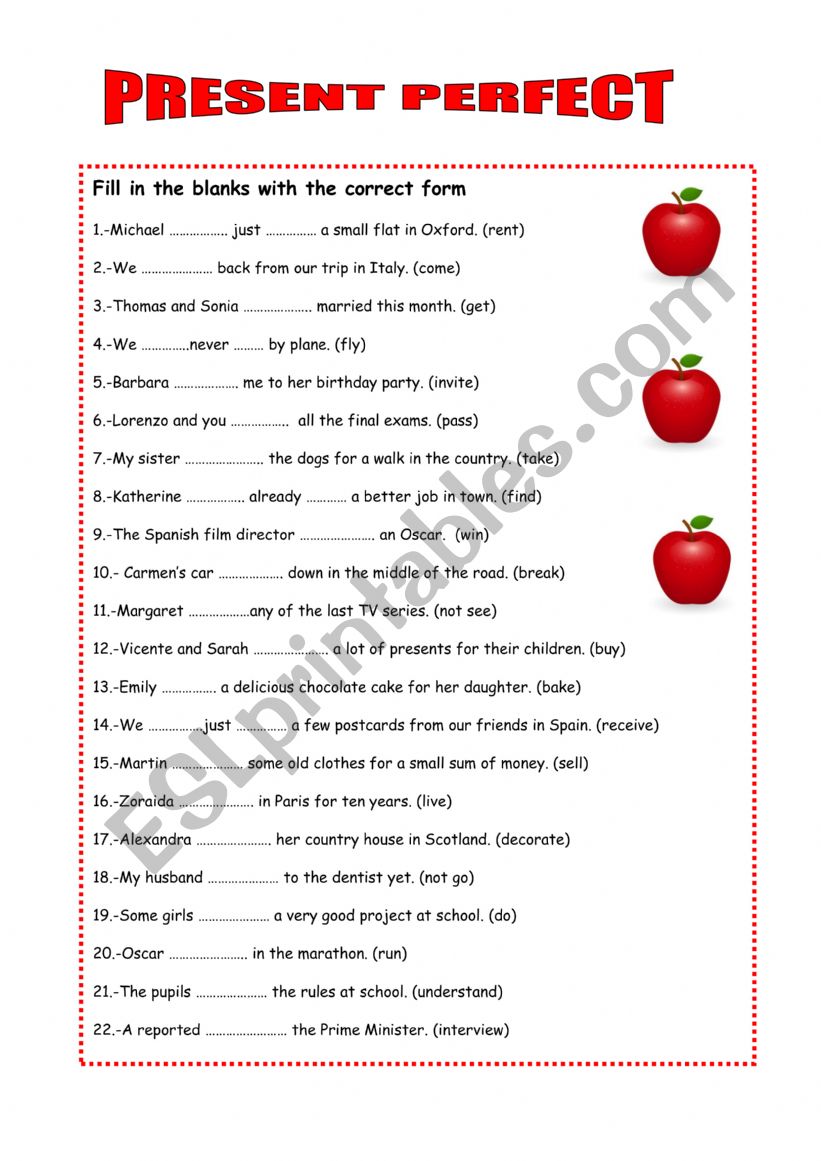 PRESENT PEFFECT TENSE worksheet