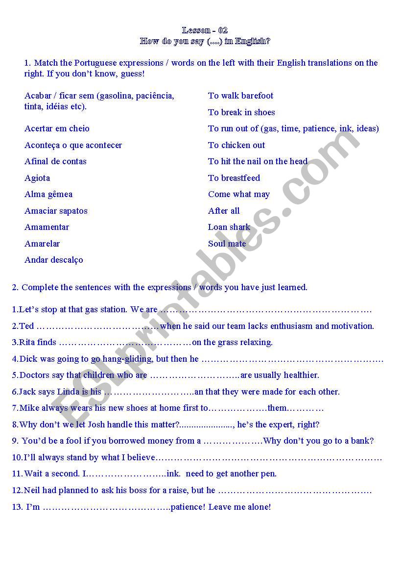 day by day expressions worksheet