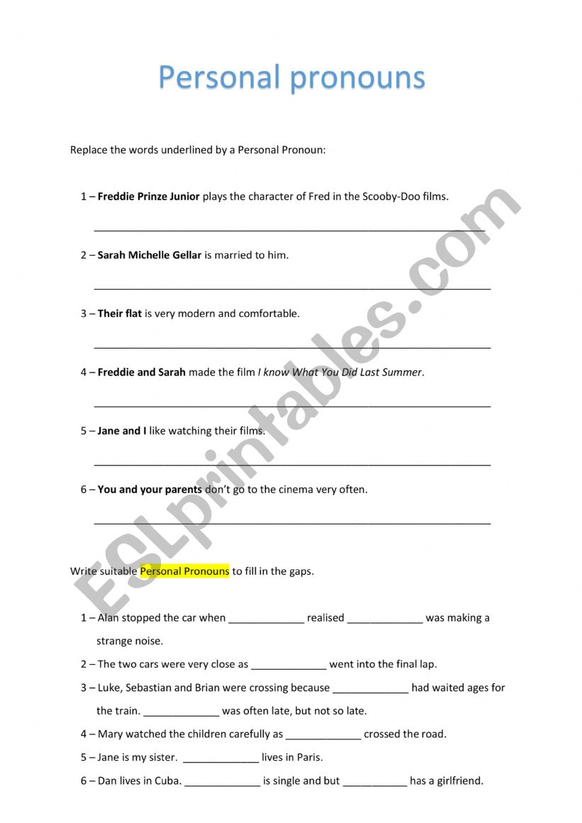 Personal pronouns worksheet