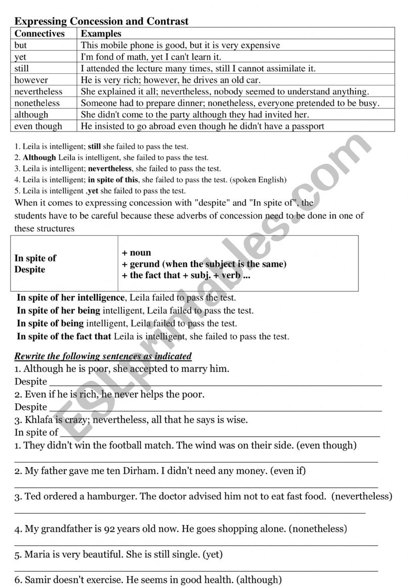 Concession worksheet