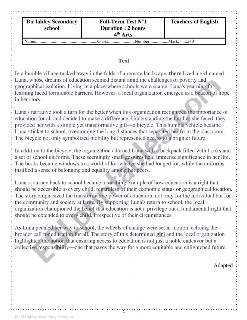 Full-Term Test N1 4th forms arts