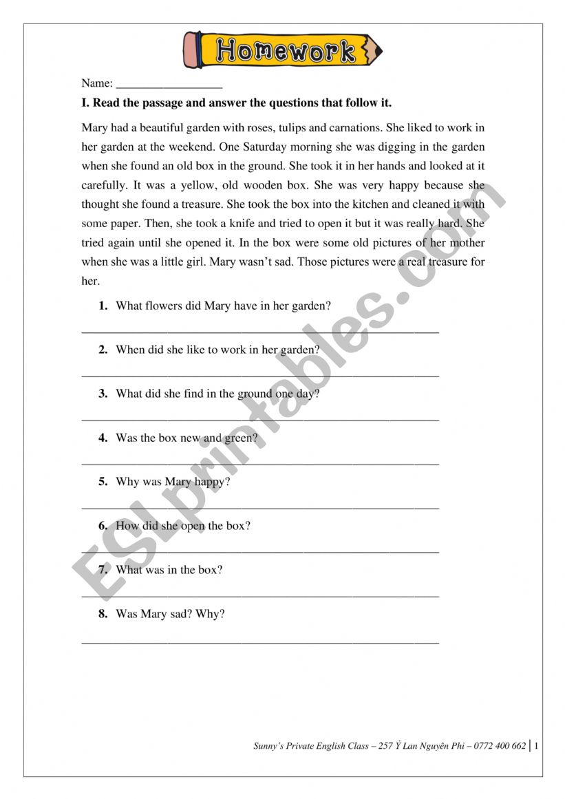 Practice test for Reading comprehension past simple 