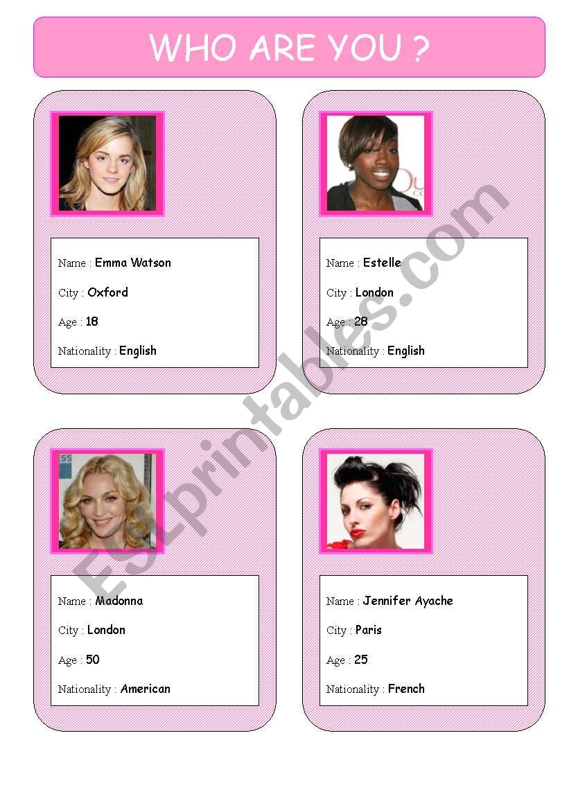 WHO ARE YOU? SET1 - Girls worksheet