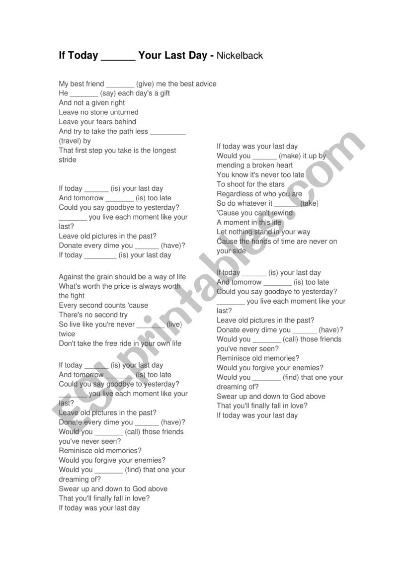 If today was your last day worksheet