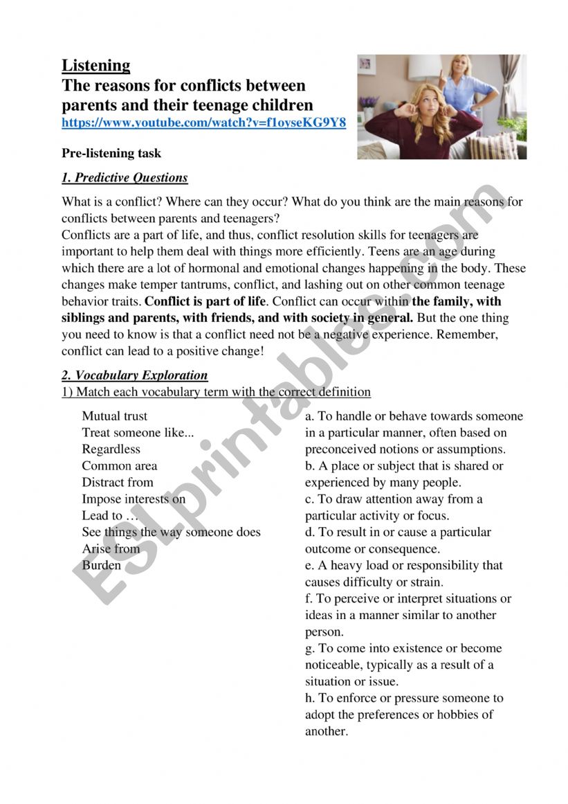 Teen Conflicts. Listening worksheet