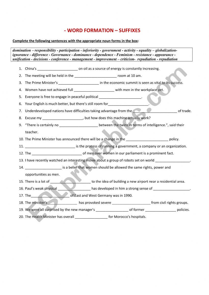 word formation suffixes worksheet
