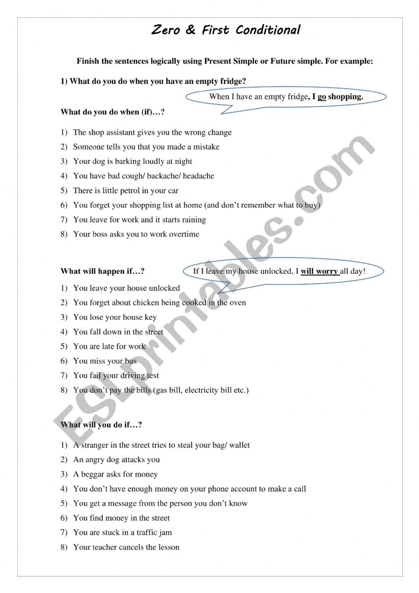 First and Second Conditional worksheet