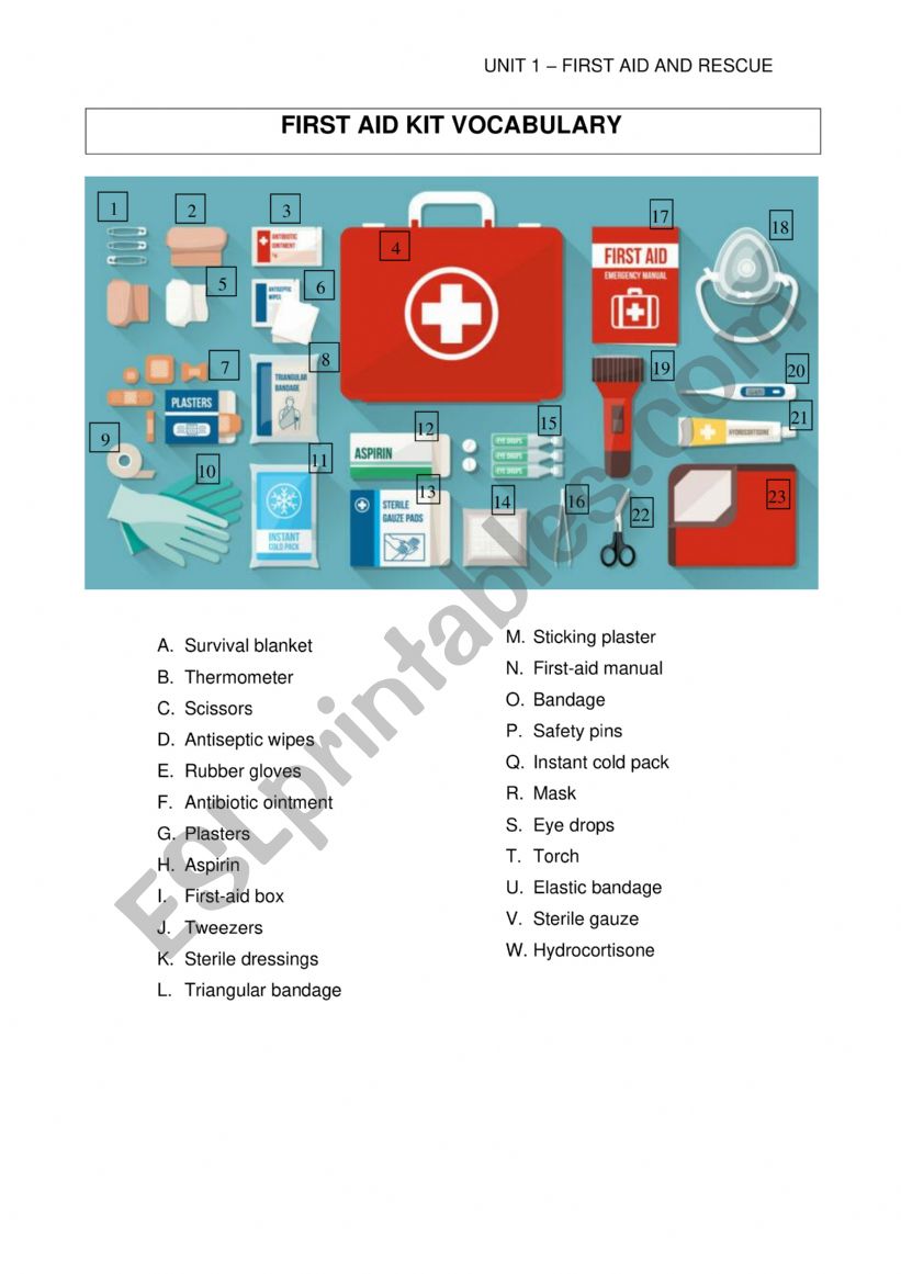 First Aid Kit Vocabulary worksheet