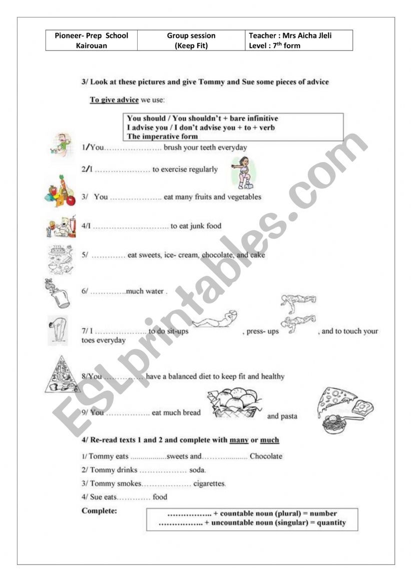 keep fit group session worksheet