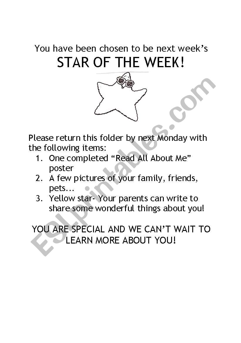 Star of the Week worksheet