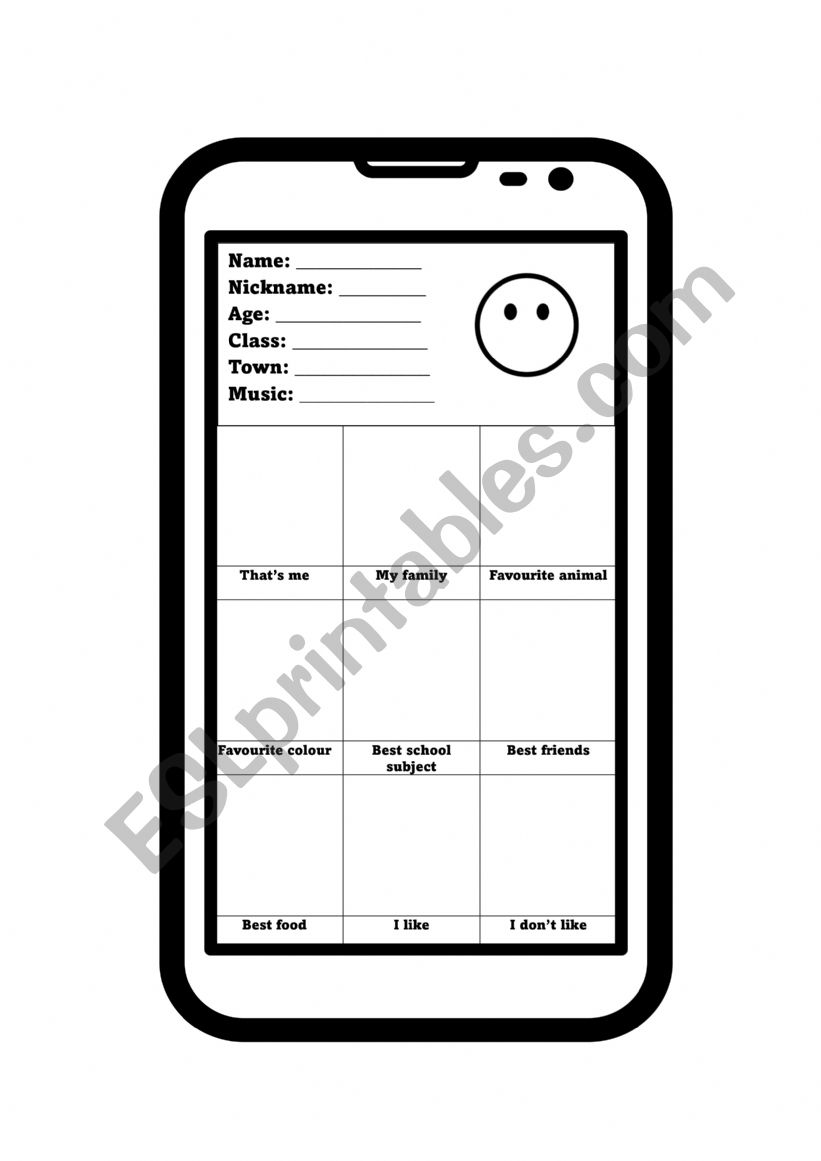 All about me activity - design your own mobile phone