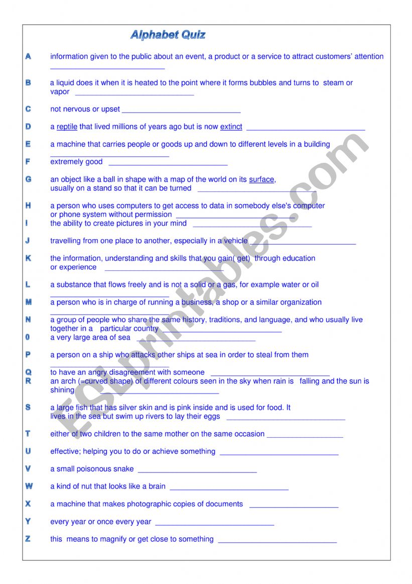 Alphabet Quiz worksheet