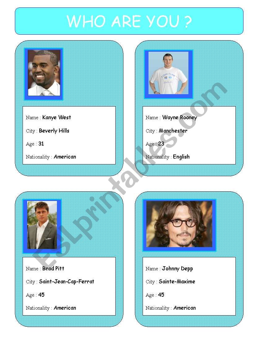WHO ARE YOU? SET1 - Boys worksheet