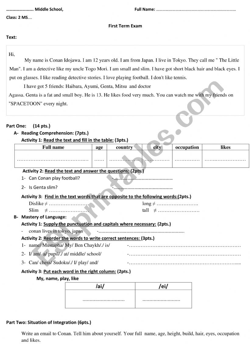 Conan Idojawa worksheet