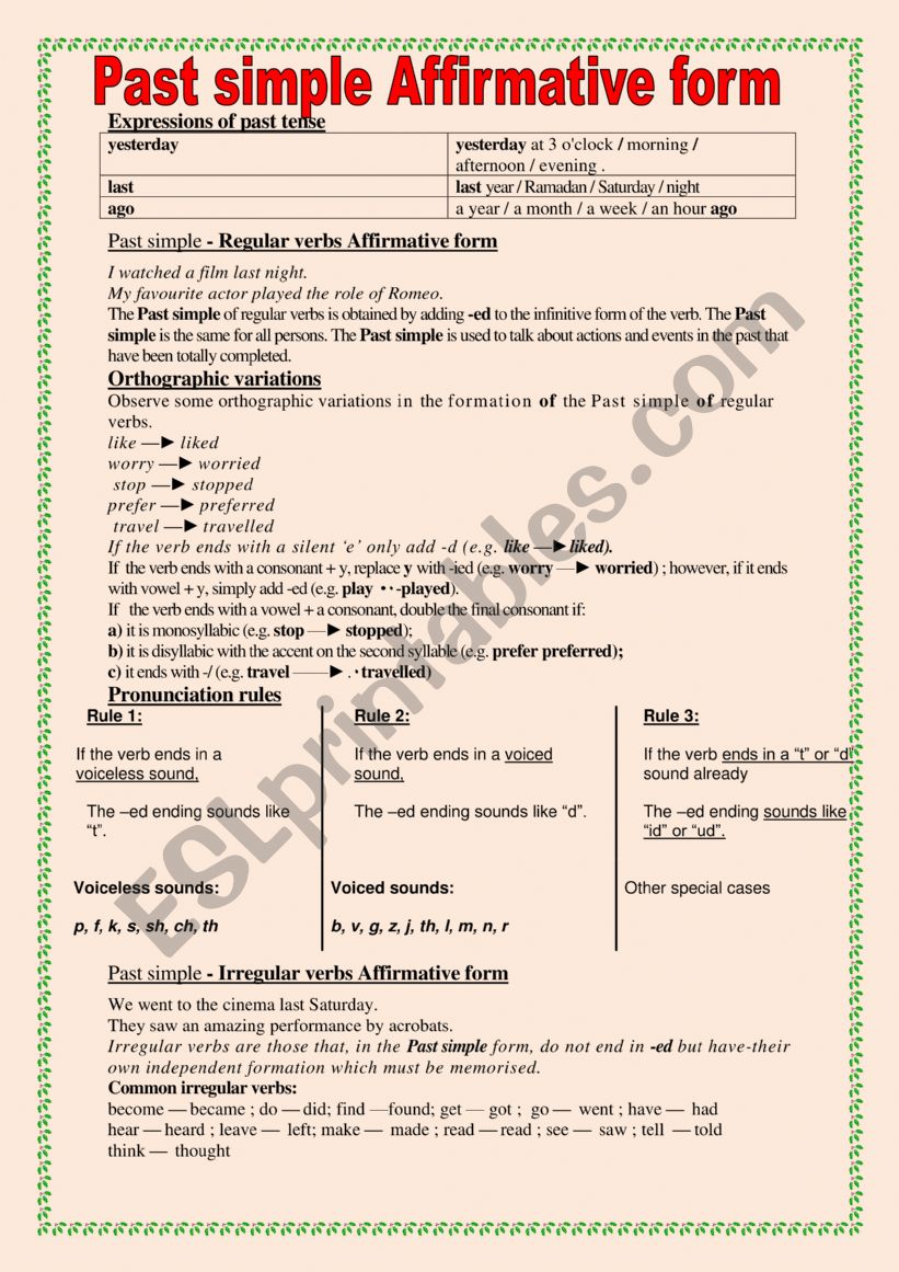 Past simple Affirmative form worksheet