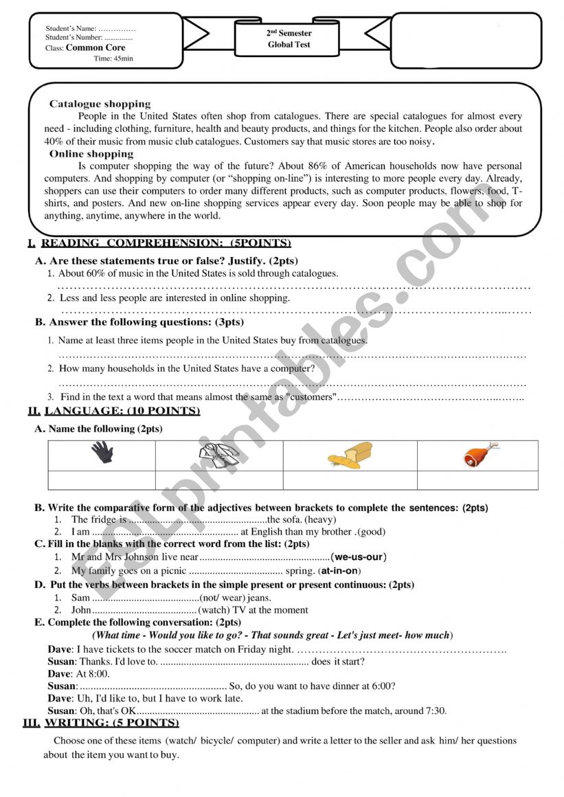 test worksheet