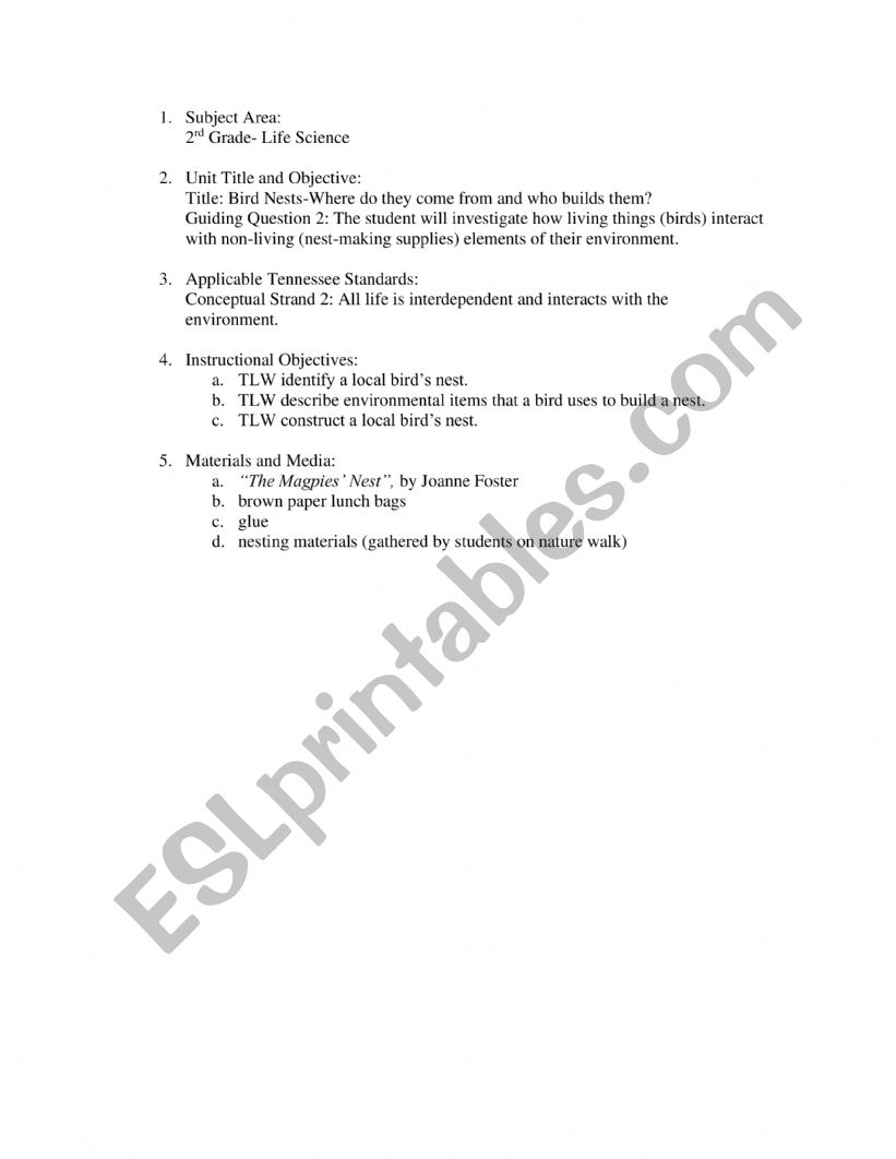 2rd Grade- Life Science worksheet