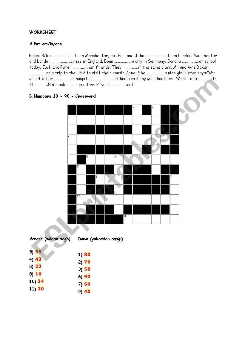 am-is-are exercise and numbers puzzle