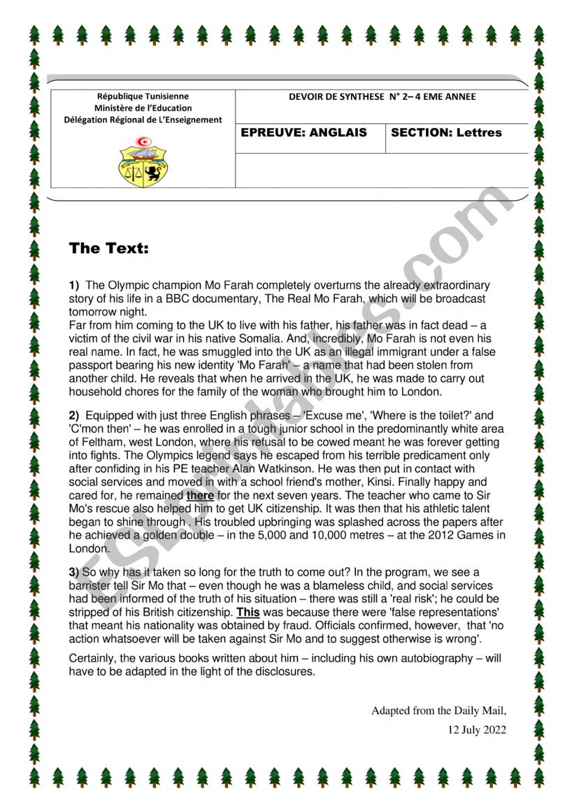 end-of-term test 2 arts 4th form