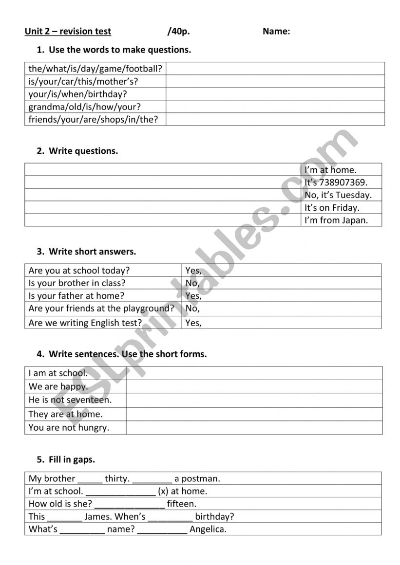 Project 1 Unit 2 revision test